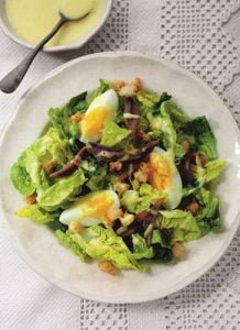 Lettuce, Anchovy, Egg, and Crouton Salad with a Creamy Vinaigrette